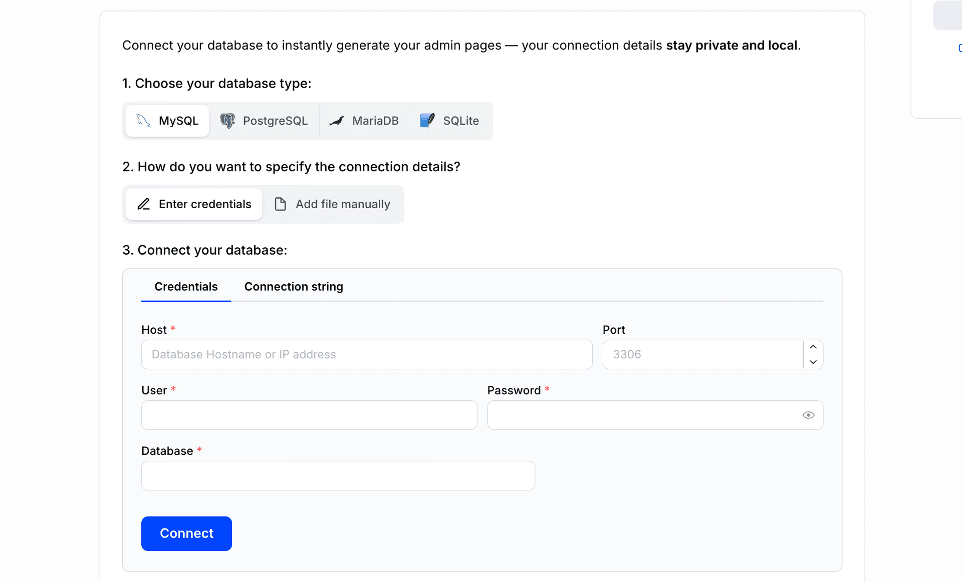 Kottster vs. ForestAdmin: Connecting a database