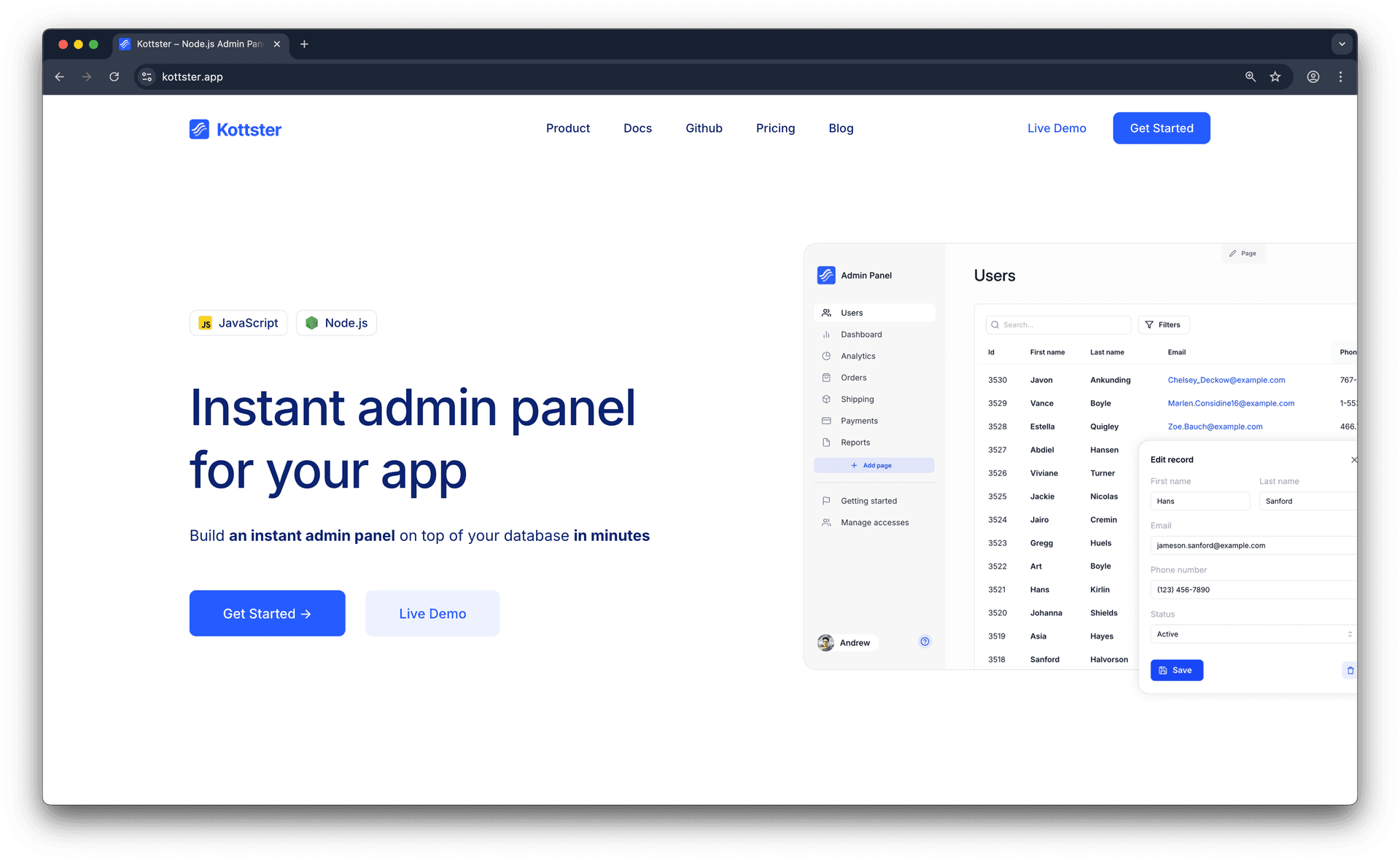 Kottster and ForestAdmin official websites