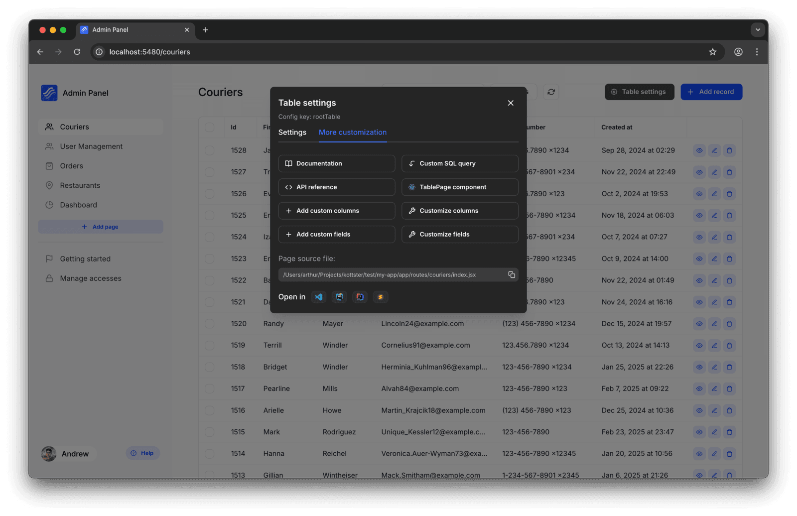 Editing source code of admin pages