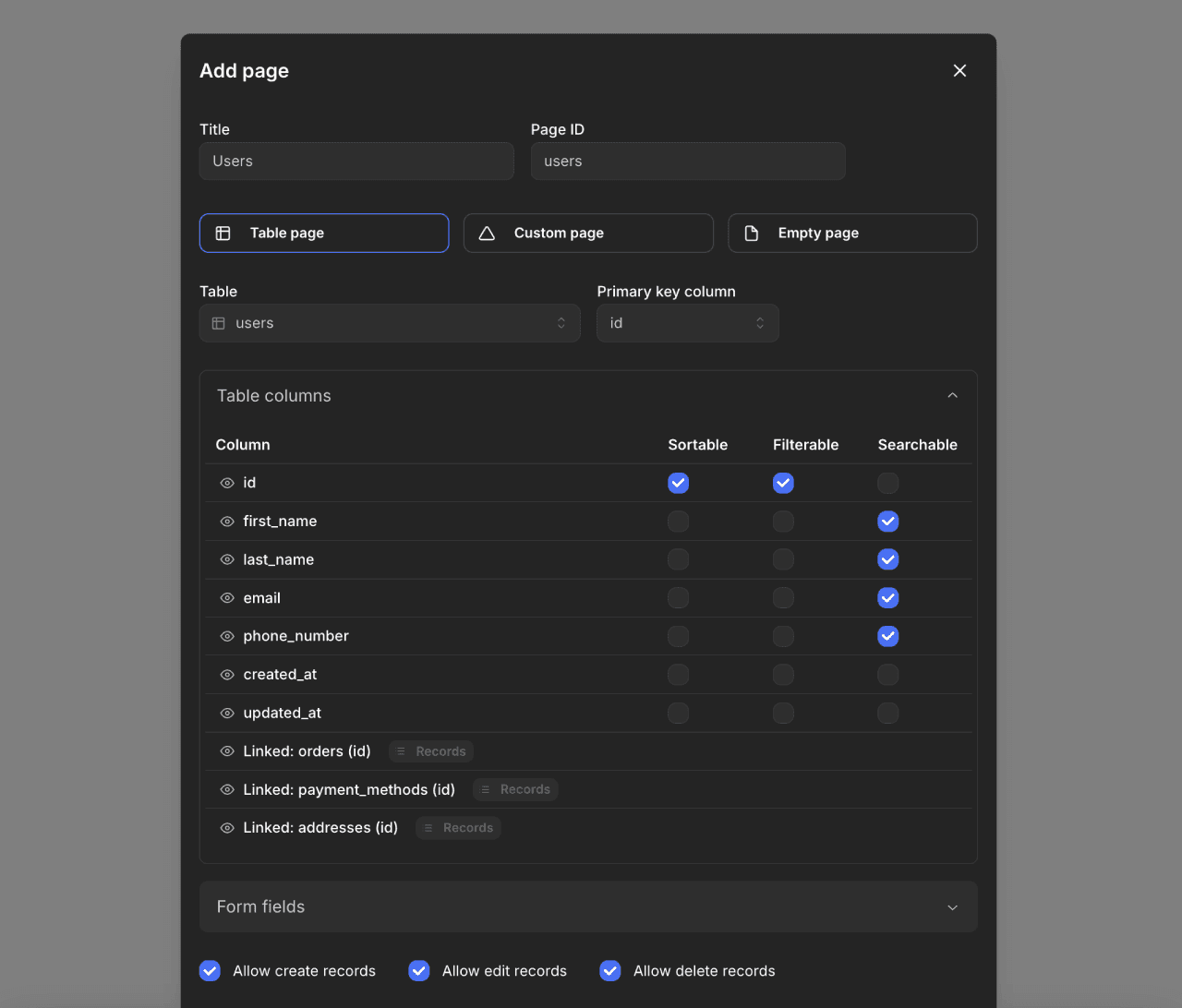 Adding a new page in Kottster.