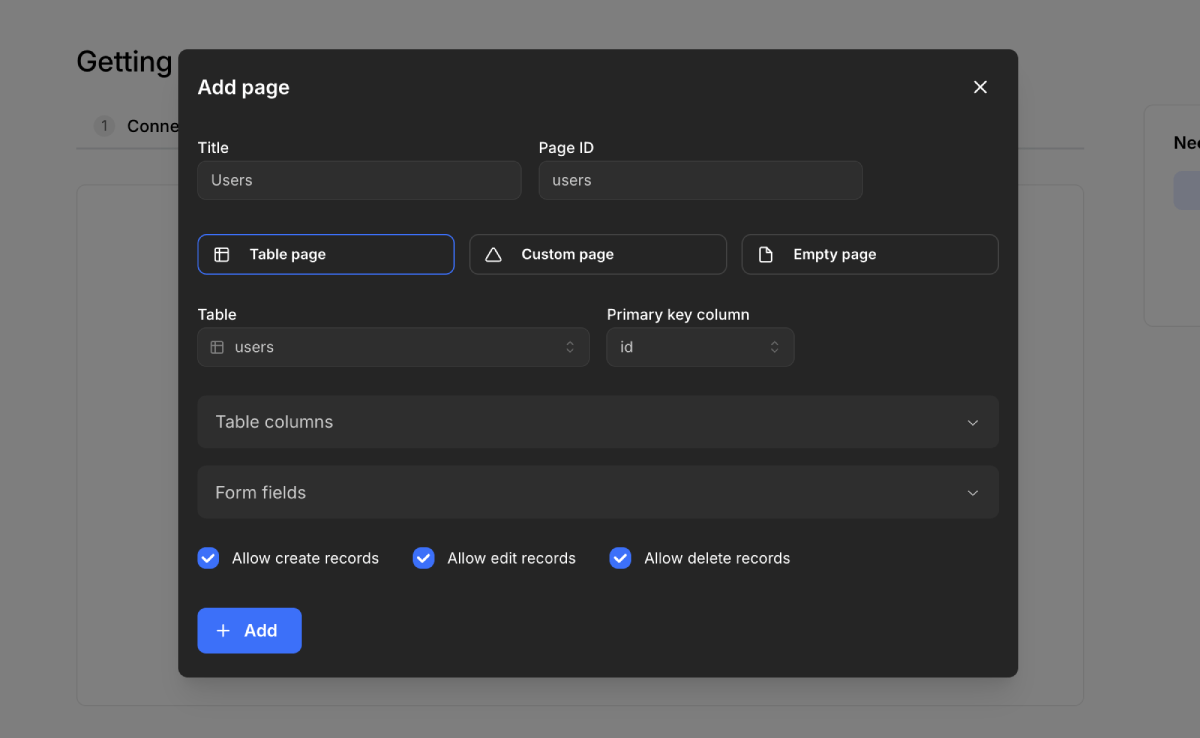 Modal for adding page | Kottster